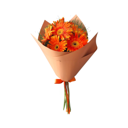 Turuncu Gerbera Buketi – Canlı, Sıcak ve Umut Dolu Bir Dokunuş